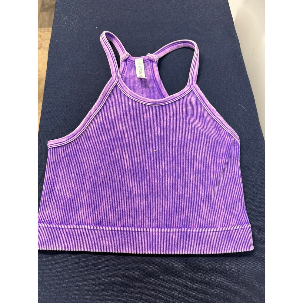 Zenana | Purple Ribbed Mineral Wash Racerback Tank| Size S/M